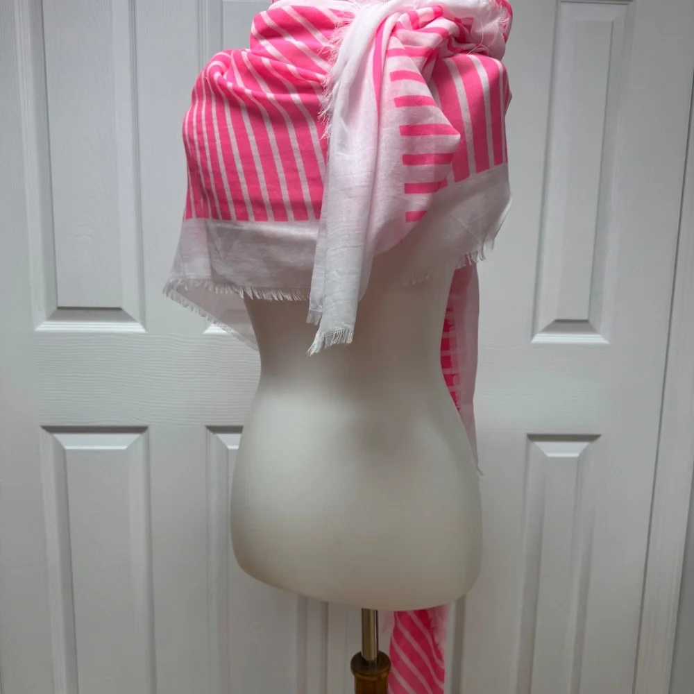 Steve Madden Pink and White Striped Oversized Scarf or Wraps - 74